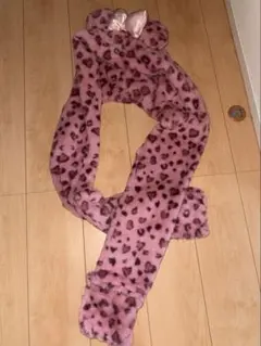 マフラーキャップ　ピンク　ヒョウ柄　豹柄