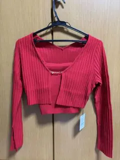 PATOU リブニット ジップアップ カーディガン レッド S - メルカリ