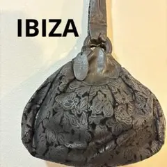 イビサ黒の花柄ハンドバッグ