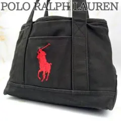 ポロラルフローレン トートバッグ ビッグポニー 刺繍ロゴ 肩掛け 黒