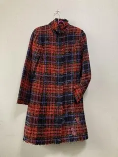 チェック柄ツイードロングコート