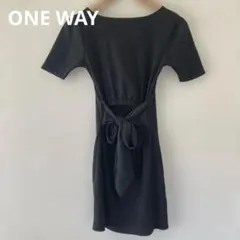 ワンウェイ バックリボンミニワンピース 半袖 リブ バックオープン ニット 黒