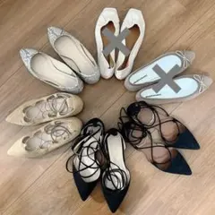 フラットシューズ 4足 セット売り パイソン レースアップ パンプス