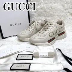 【GUCCI】グッチ ライトン サイドロゴ レザースニーカー ベージュ36