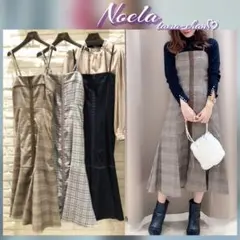 新品タグ付 フレアヘムナローキャミワンピース／ブラウンチェック