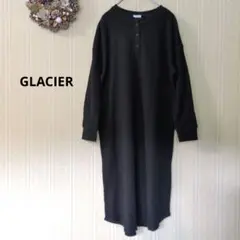 グラシア GLACIER 黒 ワッフル ヘンリーネックワンピース ゆったり M