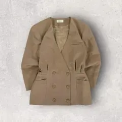 ノーカラージャケット ウール ベージュ 上品 シンプル きれいめ