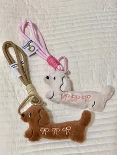 じゃらじゃらキ　キーリング　 ベージュと茶色ダックスフンド￼ ￼ 2匹セット￼