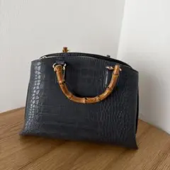 OZOC バンブーハンドルクロコボストン ショルダー付き