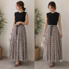 ブージュルード Bou Jeloud 花柄 ロングフレアスカート Ｍウエストゴムのサムネイル