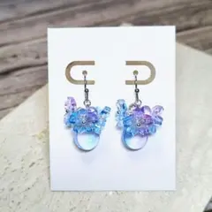 クリア青紫桜とフラットティアドロップピアス、イヤリング無料交換できます
