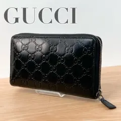 グッチ 長財布 財布 ジッピーウォレット グッチシマ レザー 革 ブラック 黒