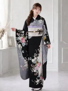 やまと謹製 美品 振袖 正絹 黒に近い濃紺 花柄 金彩 袷 身丈161cm やまと謹製 美品 振袖 正絹 黒に近い濃紺 花柄 金彩 袷 身丈161cm