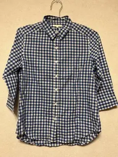 【美品】studioCLIP 青白　シャツ　7分袖　爽やか　M ギンガムチェック