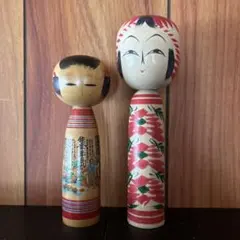 伝統的な手描きこけし2体セット