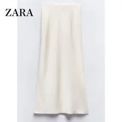 【美品】ZARA サテン ミディスカート フレアヘム ストレッチ Sサイズ