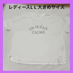 LL【オーバーサイズ 】Tシャツ　白　美品　ロゴ　レディース　体型カバー