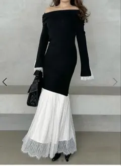 FRAY I.D フレイ アイディー　レースニットドッキングワンピース