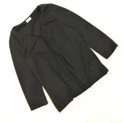 エル カーディガン 羽織 Vネック ホック 長袖 無地 オフィスカジュアル 定番