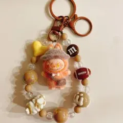 キーホルダー ブラウン　ストラップ ビーズ アクセ