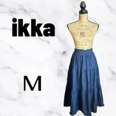 【ikka】デニムティアードフレアスカート　薄手　フリル　総ゴム　ブルー　Mのサムネイル