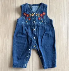 【美品】 PetitKid フラワー刺繍デニムオールインワン　70