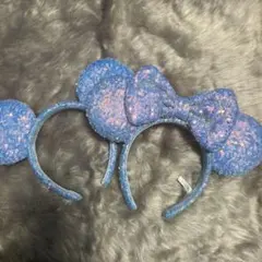 ミッキーマウスミニーマウス風カチューシャ 青色 スパンコール