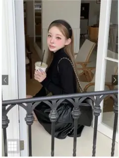 ハイネックリブニットトップス ブラック cu441 GRL M