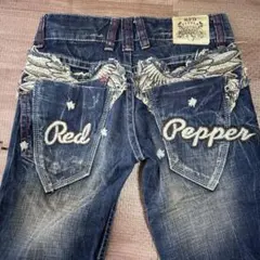 レッドペッパー　天使の羽刺繍　ロゴ刺繍　ローライズフレアデニ24 Y2K 00s