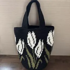 ハンドメイド　かぎ編み　チューリップのハンドバッグ　⑤