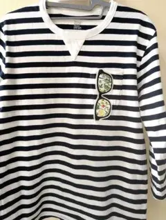 ストライプ柄長袖Tシャツ サングラス刺繍付き グラニフ Sサイズ ボーダー 紺