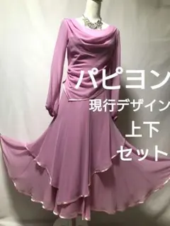 社交ダンス練習着レッスン着パーティ。パピヨン現行デザイン上下セットアップドレス