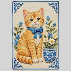 ポスター　陶板画に見えるアートポスター　 猫 インテリア　A4