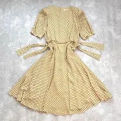 昭和レトロ フレアロングワンピース イエロー ドット フェミニン バックボタン