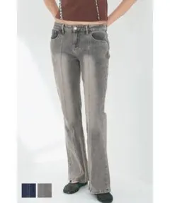 ローライズ デニムパンツ グレー ブーツカット フレア デニム