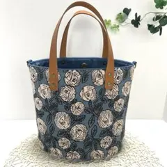 60721Aミナペルホネン ハンドメイド 蓋つき楕円底トートバッグLL 60721Aミナペルホネン ハンドメイド 蓋つき楕円底トートバッグLL