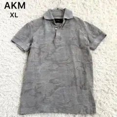 良品✨AKM カモフラ 鹿の子 半袖 ポロシャツ コットン XL グレー 迷彩のサムネイル