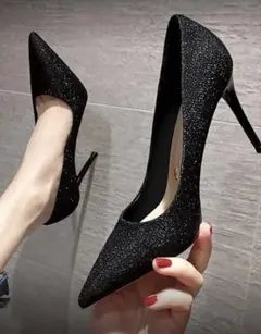 ブラック グリッター ハイヒール