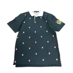 TOMMY 柄ポロシャツ　りんご刺繍　半袖　ブラック　L 古着　8Seのサムネイル