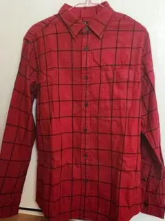 【UNIQLO】ネル シャツ 　格子柄　赤/黒　メンズL