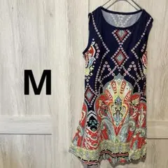 一点物✨️ 幾何学模様 ノースリーブワンピース 【M】 ノースリーブ 古着