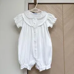 ファミリア　ホワイト 蝶々の刺繍付き ロンパース　ツーウェイ・ドレスオール