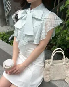 Án MILLEチェックレースフリルリボンBS ミントグリーン