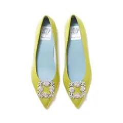 エマフランシス　フラットビジューバックルパンプス　ライムサテン　23.5cm