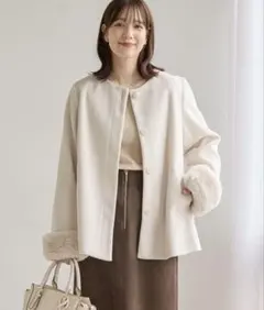 Honeys ファー付ノーカラーコート　Mサイズ