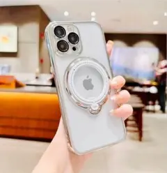 iPhone15promax シルバー メッキ クリア ケース リング付 ラスト