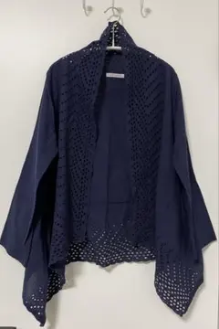 透かし編み　ネイビーシャツ Mサイズ　綿