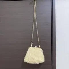 アイボリー ファー がま口 ショルダーバッグ