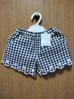 アプレレクール　黒チェック柄パンツ　花柄刺繍