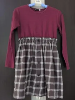 BeBe バーガンディ チェック ワンピース 140cm